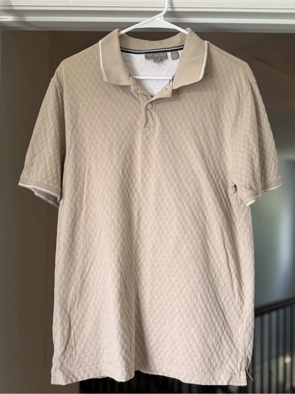 Ted Baker London Textured Jacquard Polo Shirt Beige Tan Men’s Large